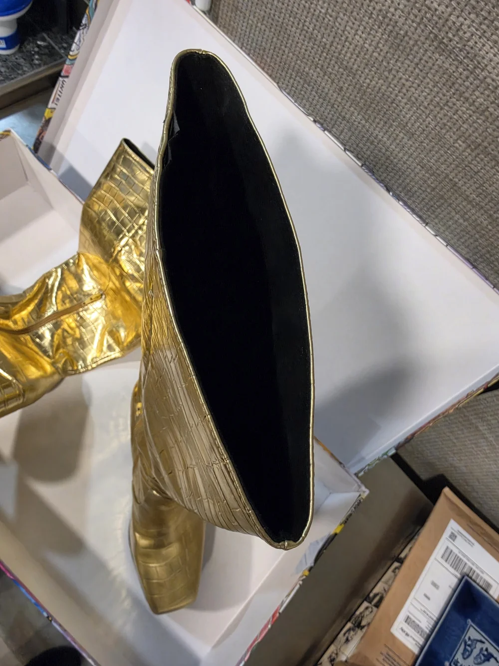 Jeffrey Campbell CLOVED Gold Metallic Croc Platform Boots Size 9 w/ Box
